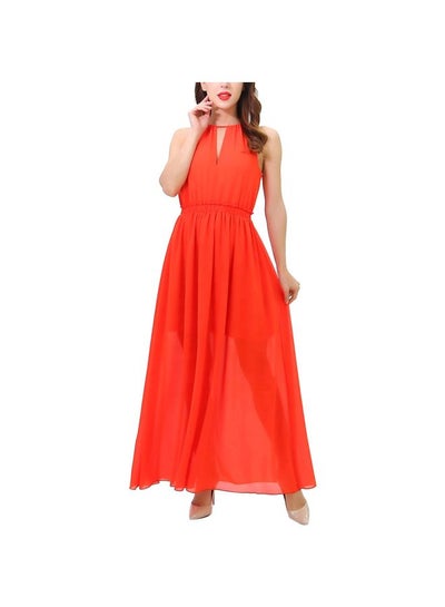 Buy Elegant Maxi Bridesmaid Long Evening Maxi Dress Coral Red in UAE