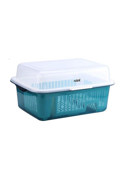 Buy Dish Drying Storage Rack With Lid Blue/White in UAE