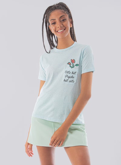 Buy Cute But Psycho Pocket Graph Tee Baby Blue in Egypt
