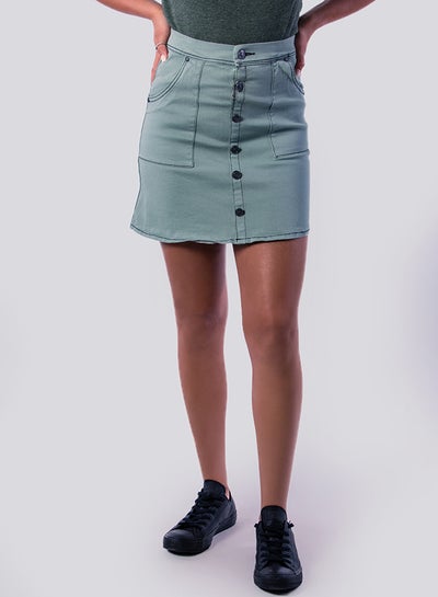Buy Petite Button Front Denim Mini Skirt Teal in Egypt