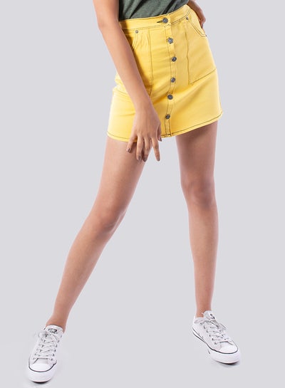 اشتري Petite Button Front Denim Mini Skirt Yellow في مصر