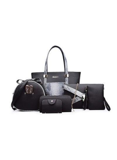 Buy 6-Piece Crocodile Tote Bag Set Black/Grey in Saudi Arabia