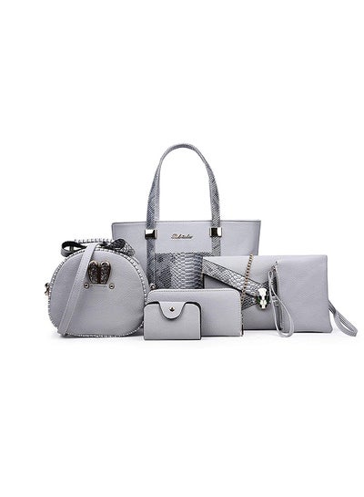 Buy 6-Piece Crocodile Tote Bag Set Grey in UAE