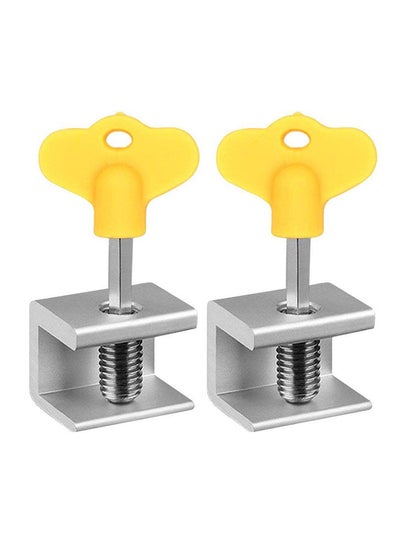 Buy 2-Piece Sliding Window Lock With Key Sash Stopper Set Silver And Yellow 1.18x0.94x0.9inch in UAE