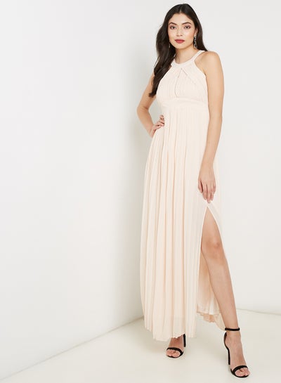 Buy Marilyn Halter Neck Maxi Dress Nude in UAE