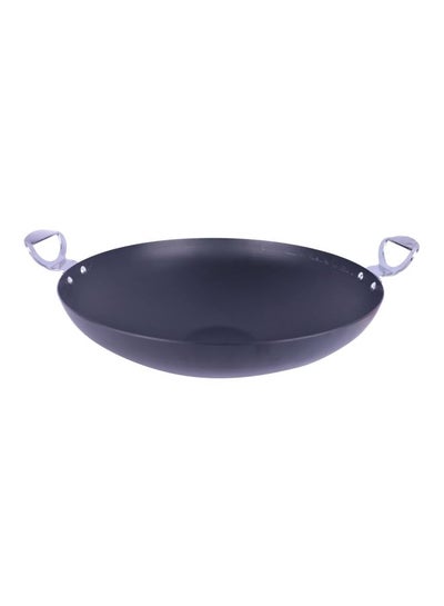 Buy Metal Frying Wok Black/Silver 36x10cm in Saudi Arabia