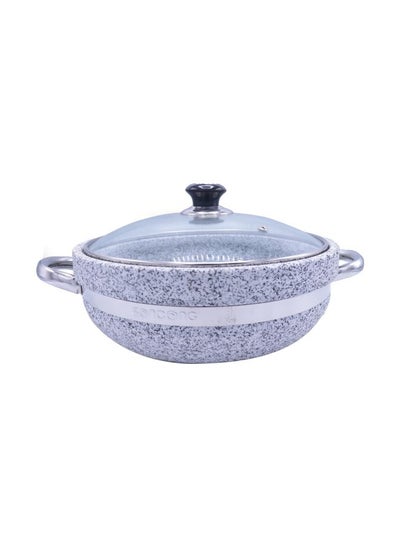 Buy Stone Bowl With Glass Lid Silver/Clear 28x9centimeter in Saudi Arabia