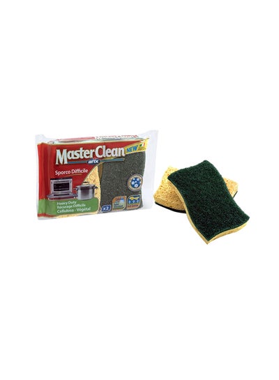 اشتري 2-Piece Natural Cellulose Sponge With Antigrease Scouring Fiber Set Yellow/Green في الامارات