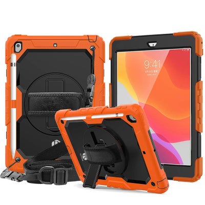 Buy Rugged Shockproof Drop Protection Cover With Kickstand/Shoulder Strap For Apple Ipad 10.2 Orange in UAE