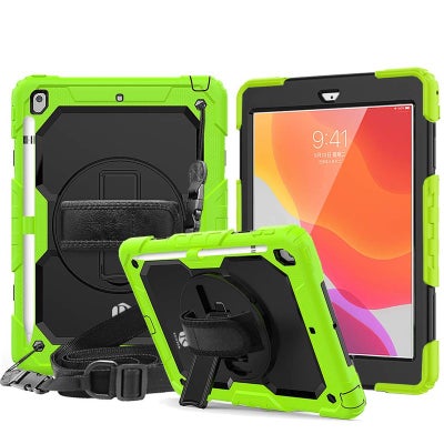 Buy Rugged Shockproof Drop Protection Cover With Kickstand/Shoulder Strap For Apple Ipad 10.2 Lime in UAE