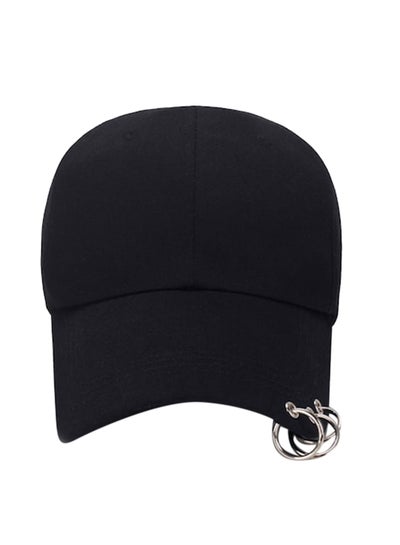 Kpop Hat Ring Baseball-Cap Medium, Black Suga-Snapback Baseball Cap with Iron Rings Black 