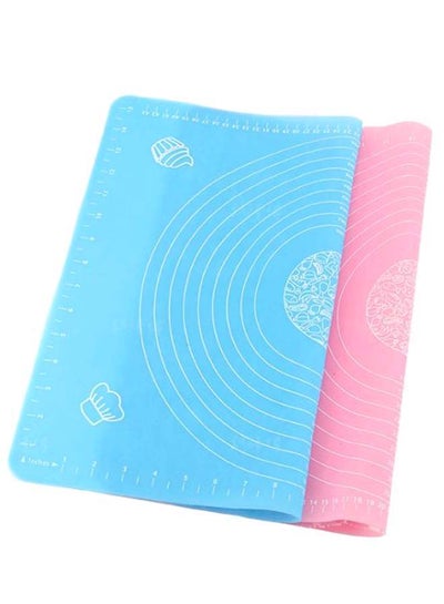 Buy 2-Piece Pastry Measurement Baking Oven Mat Set Pink/Blue 50 x 40centimeter in Egypt