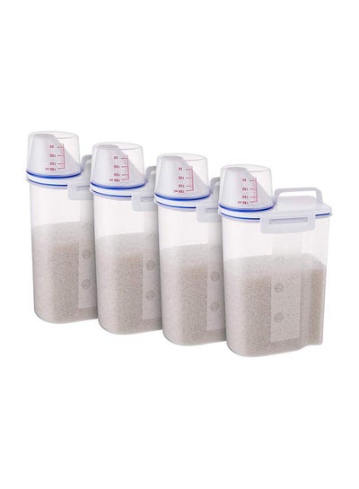 Buy 4-Piece Rice And Cereal Storage Container With Measuring Cup Set Blue/Clear 30x18x13centimeter in UAE