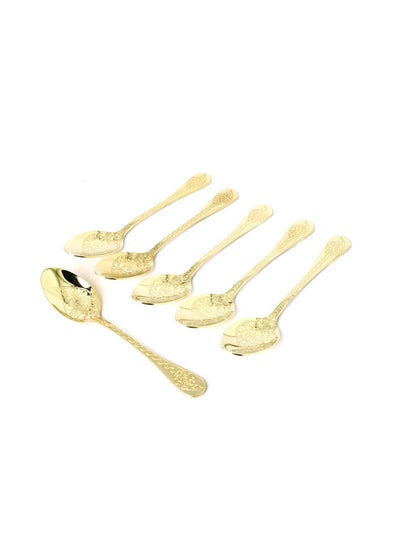 Buy 6-Piece Aluminium Dinner Spoon Set Gold 12cm in Saudi Arabia