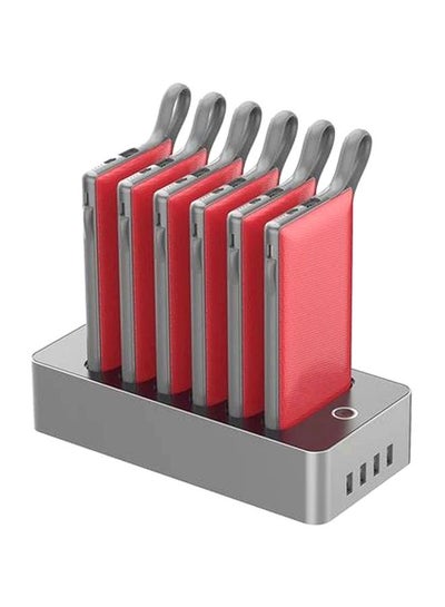 Buy 10000.0 mAh 6 Charging Slot Power Bank Station Red/Grey in UAE