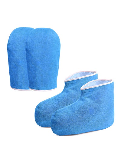 Buy 4-Piece Paraffin Wax Work Gloves And Booties Care Set Blue in UAE