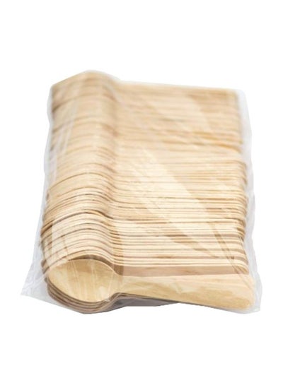 Buy 100-Piece Birchwood Spoon Beige 4.5inch in UAE