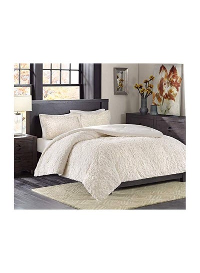 Buy 3-Piece Faux Fur Plush Comforter Set Polyester Ivory in UAE