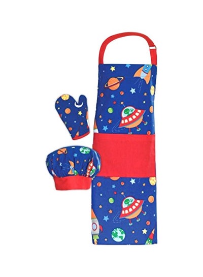 Buy 3-Piece Cotton Apron Set Blue/White/Red 25x22inch in Egypt