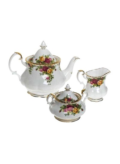 Buy 3-Piece Tea Set With Lid White/Green/Pink in UAE