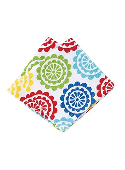 Buy 2-Piece Printed Dish Clothes White/Green/Blue in UAE