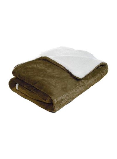 Buy Fleece Blanket With Sherpa Backing Polyester Green 220x200cm in UAE