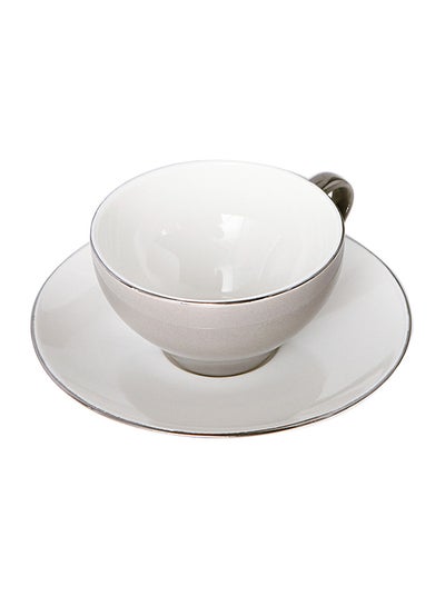 اشتري Thin Ceramic Coffee Cup And Saucer Set Grey 14.5x14.5x2centimeter في الامارات