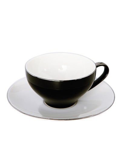 Buy Thin Ceramic Coffee Cup And Saucer Set Black 14.5x14.5x2centimeter in UAE