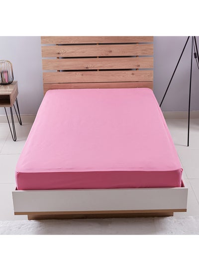 Buy Essential Twin Fitted Sheet Cotton Pink 120x200cm in Saudi Arabia