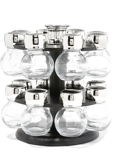 Buy 16-Piece Spice Rack Set Black/Clear/Silver standard in UAE