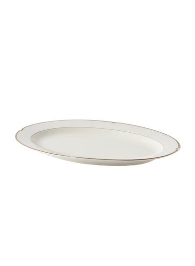 Buy Gold Rib Oval Shape Platter White 30x9cm in Saudi Arabia