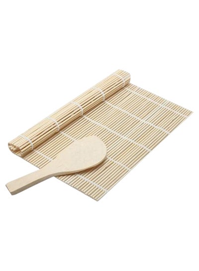 Buy Diy Mould Roller Sushi Maker Mat With Spoon Beige in UAE