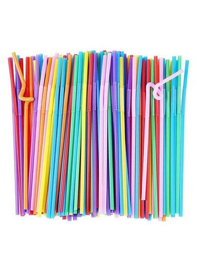 اشتري 100-Piece Disposable Bendy Party Drinking Straw Set في مصر