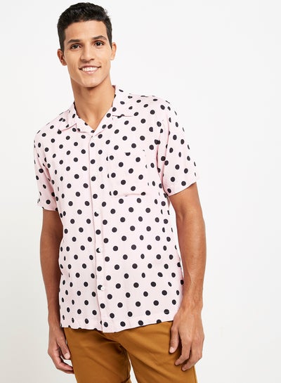 Buy Polka Dots Print Short Sleeves Shirt Pink in Saudi Arabia