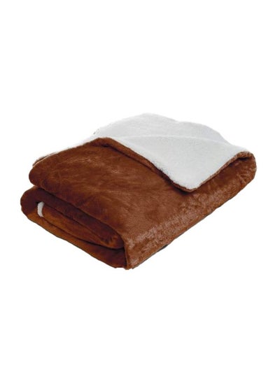 Buy Fleece Blanket With Sherpa Backing Polyester Brown in UAE