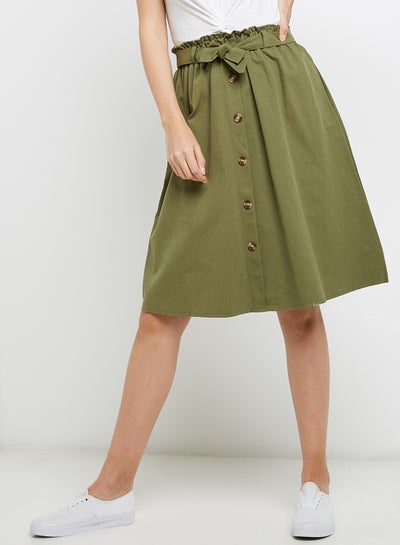 Buy Paperbag Waist Button Through Skirt Green in UAE