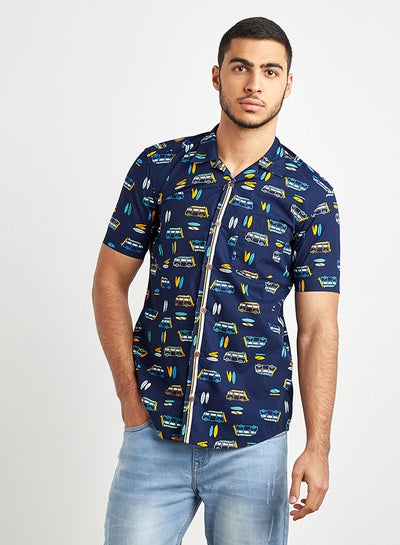 Buy Printed Short Sleeves Shirt Navy Blue in Egypt