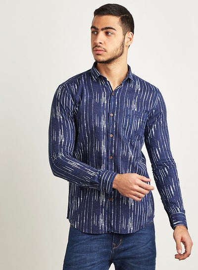 Buy Spread Collar Slim Fit Shirt With Button Closure Dark Blue in Egypt