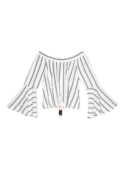 Buy Carmen Neck Tassel Detail Top White/Black in Saudi Arabia