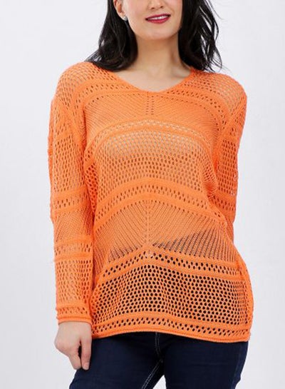 Buy Knitted V-Neck Pullover Orange in Egypt
