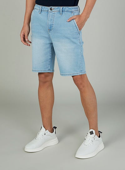 Buy Cotton Blend Casual Mid Rise Shorts Blue in Saudi Arabia