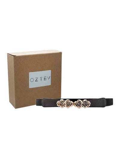 Buy Floral Studded Party Belt Black/Gold in UAE