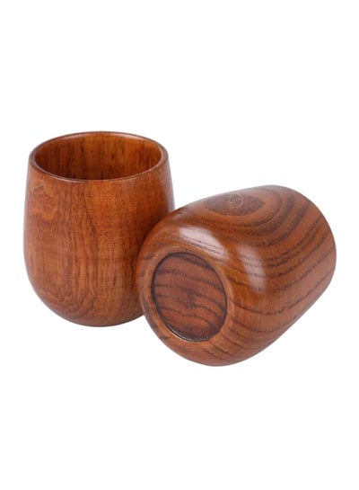 Buy 2-Piece Primitive Handmade Natural Spruce Wooden Tea Cup Brown in Saudi Arabia