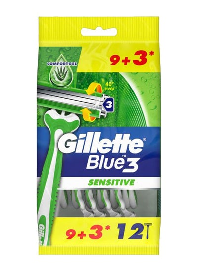 Buy Pack Of 12 Blue 3 Sensitive Razor in Egypt