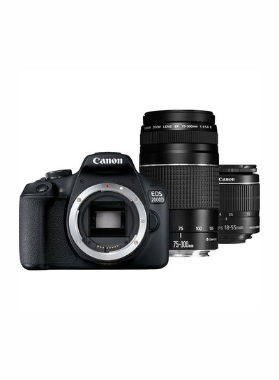 Buy EOS 2000D DSLR Camera With EF-S 18-55mm f/3.5-5.6 IS II Lens + EF 75-300mm f/4-5.6 III USM 24.1MP, Built-In Wi-Fi And NFC in UAE