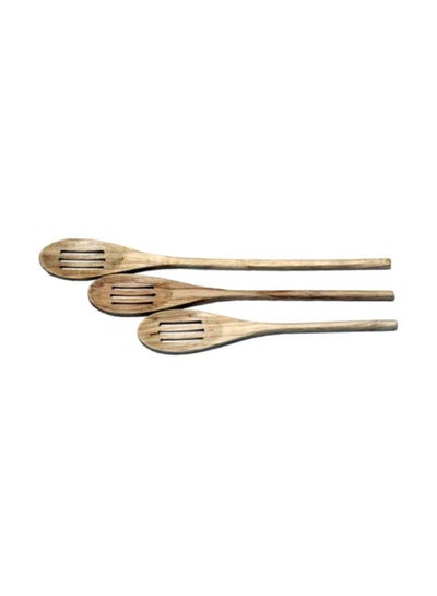 Buy 3-Piece Wooden Slotted Spoon Set Beige in Saudi Arabia