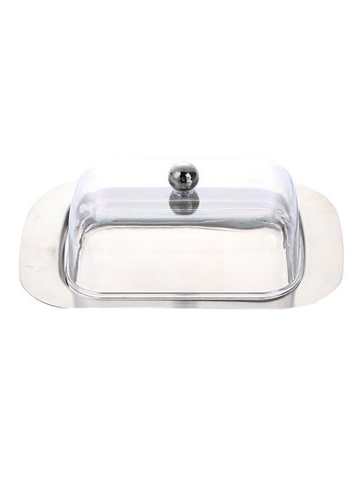 Buy Butter Dish With Acrylic Lid Silver 18centimeter in UAE