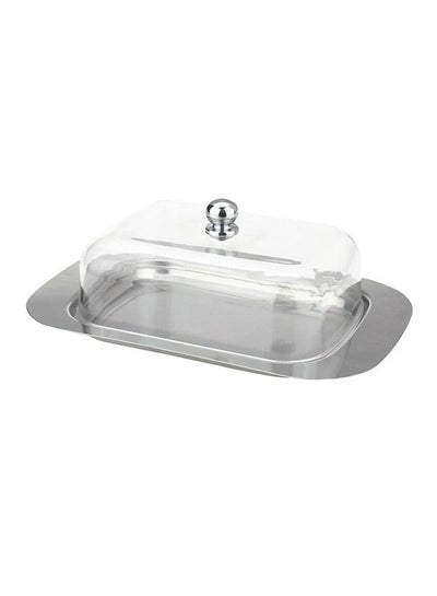 Buy Butter Dish With Acrylic Lid Silver 18centimeter in UAE