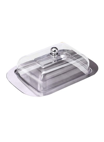 Buy Butter Dish With Acrylic Lid Silver 18centimeter in UAE