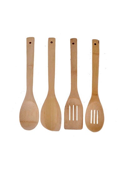 Buy 4-Piece Kitchen Spoon Set Brown 14cm in Egypt